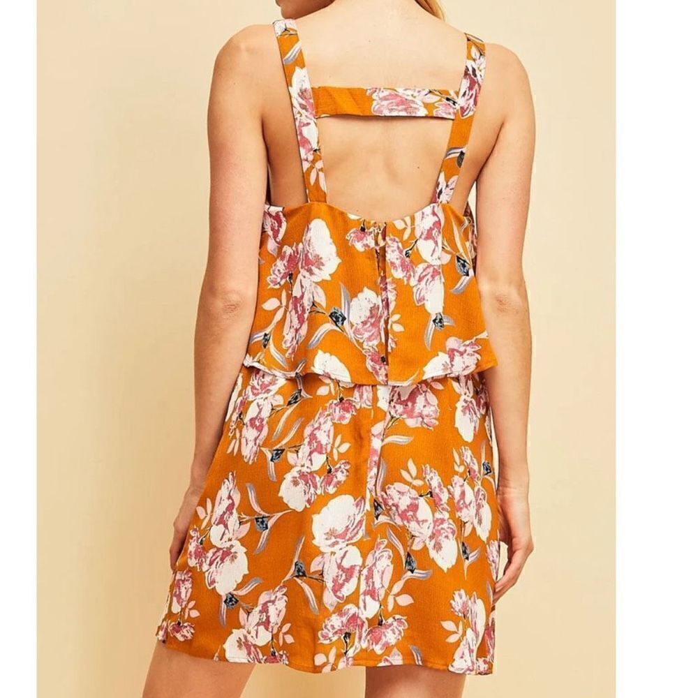 entro Orange Floral Mini Dress with Pink & White Blooms